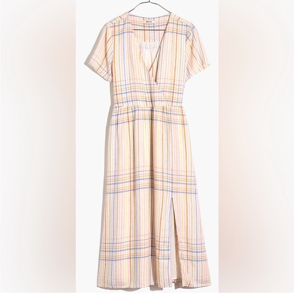 Madewell Clara Plaid Linen Dress Cottagecore Coastal Grandma Pink Blue S Small